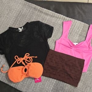 NWOT Set Of 4 Bozzolo Black, Pink, and Brown Crop Tops  Includes One Swim Top